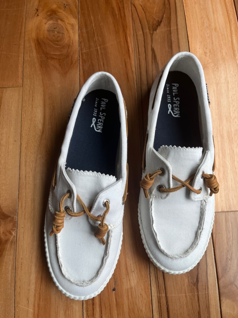 Paul Sperry White Canvas Boat Shoes with Tan Laces